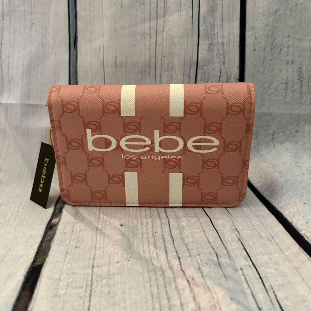 Bebe Pink Monogram purse with Cream Stripes